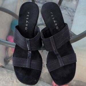 Pesaro Haley Navy Blue Slip-On Suede Mules with Dual Elastic Straps